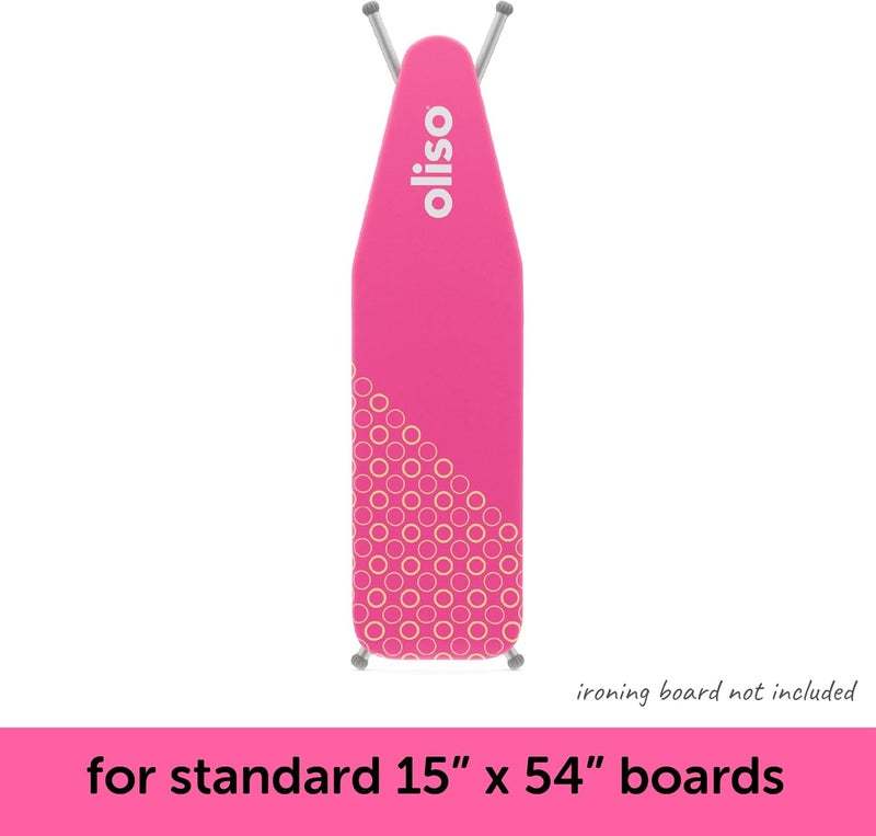 Oliso Ironing Board Cover, Durable 100% Cotton Lined with Professional Grade Felt pad - Fits Standard 54” x 15" Boards, a Wide Elastic Edge, Two Adjustable Straps for Secure Fit (Raspberry) - Image 3